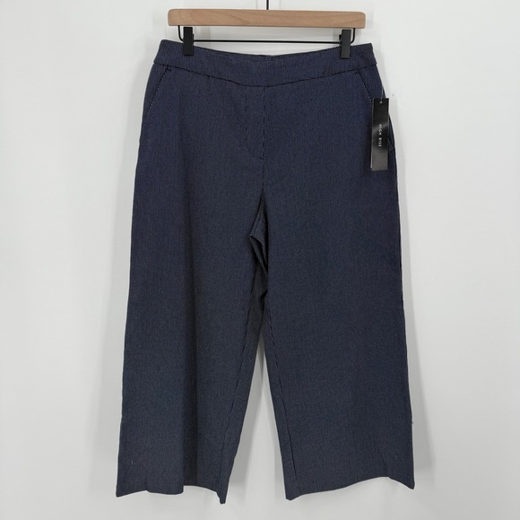 Tribal Pants - Tribal High Rise Wide Leg Cropped Pants Navy White Pinstripe Size‎ 12 NWT